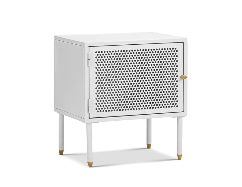 Mesh White 1 Door Steel Side Table Storage Cabinet