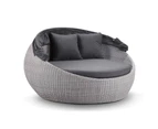 Outdoor Large Newport Outdoor Wicker Round Daybed With Canopy - Kimberly - Outdoor Daybeds - Brushed Grey and Denim cushion
