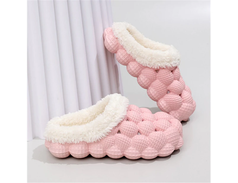Women's Bubble Slides Fleece Warm Solid Non-slip Soft Sole Shoes-Pink
