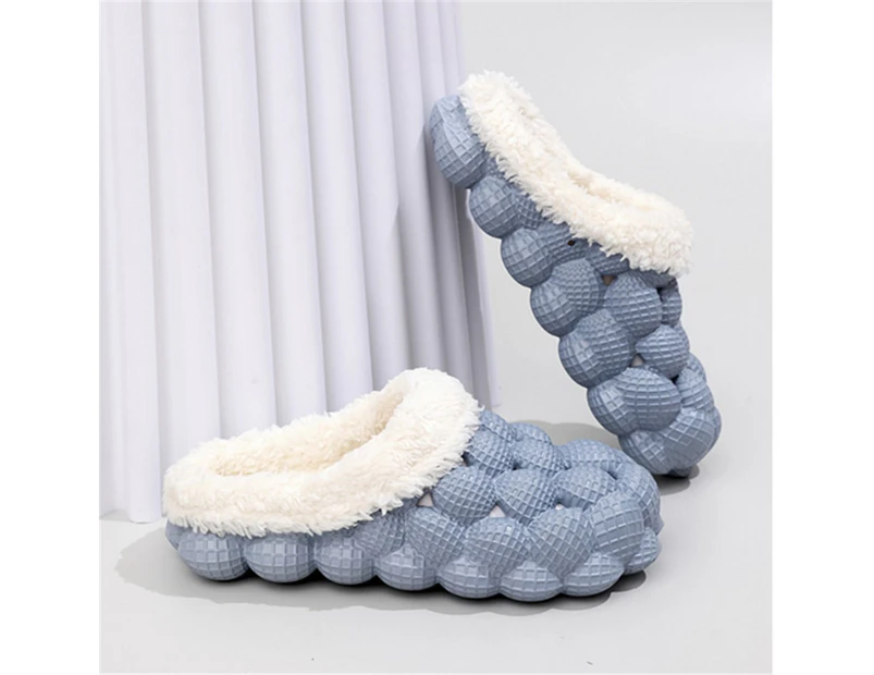 Women's Bubble Slides Fleece Warm Solid Non-slip Soft Sole Shoes-Blue