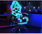 ALFORDSON Gaming Office Chair 12 RGB LED Massage Computer Seat Footrest Cyan