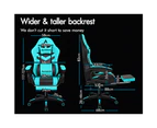 ALFORDSON Gaming Office Chair 12 RGB LED Massage Computer Seat Footrest Cyan