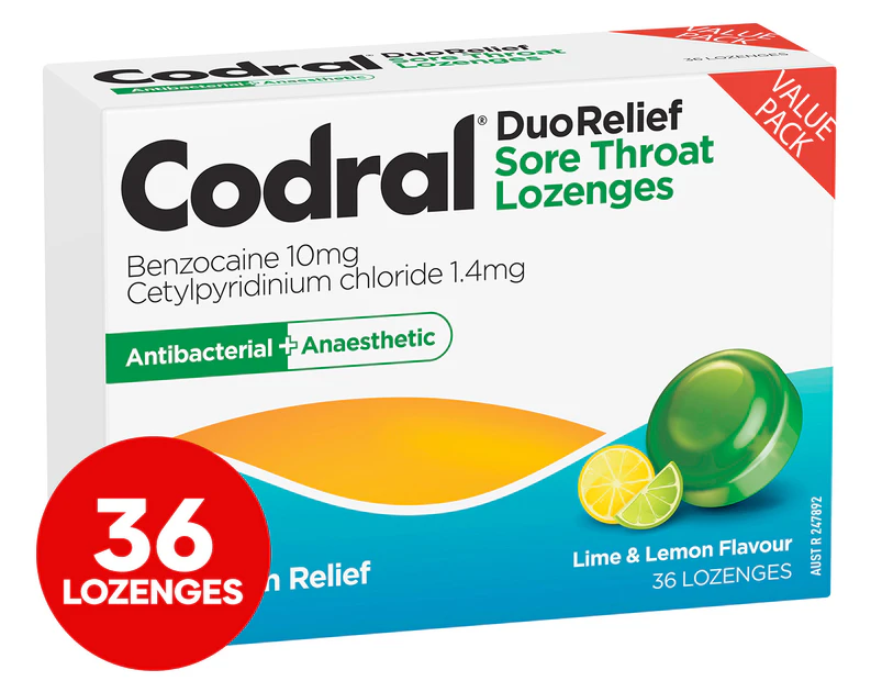 Codral DuoRelief Sore Throat Lozenges Lime & Lemon 36pk