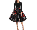 Women Dresses for Special Occasions Clearance Ladies Vintage Print Long Sleeve V-Neck Christmas Evening Party Dress-XXL