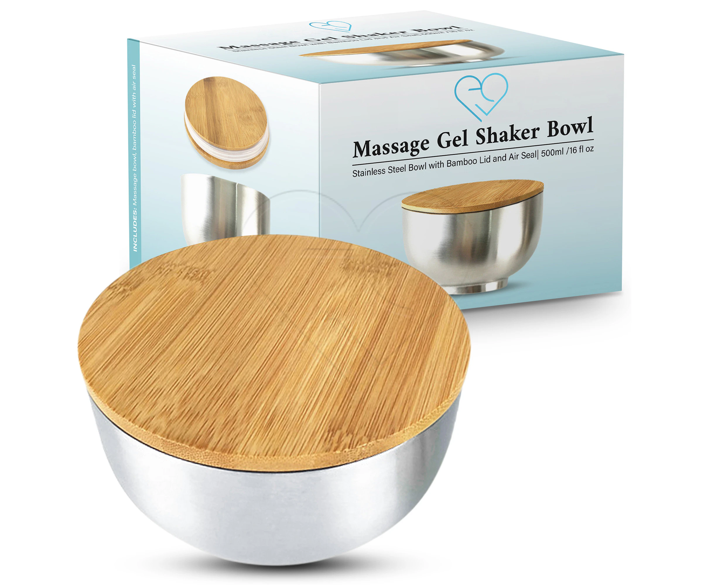 Eroticgel 500ml Massage Gel Stainless Steel Bowl with Bamboo Lid