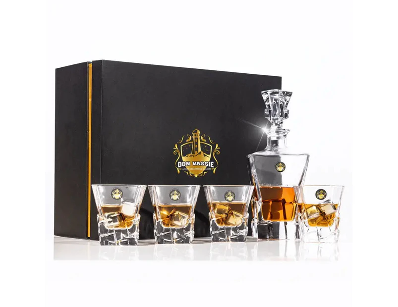 Don Vassie Luxury Whisky Decanter Set with 4 Glasses-MOUNT KOSCIUSKO