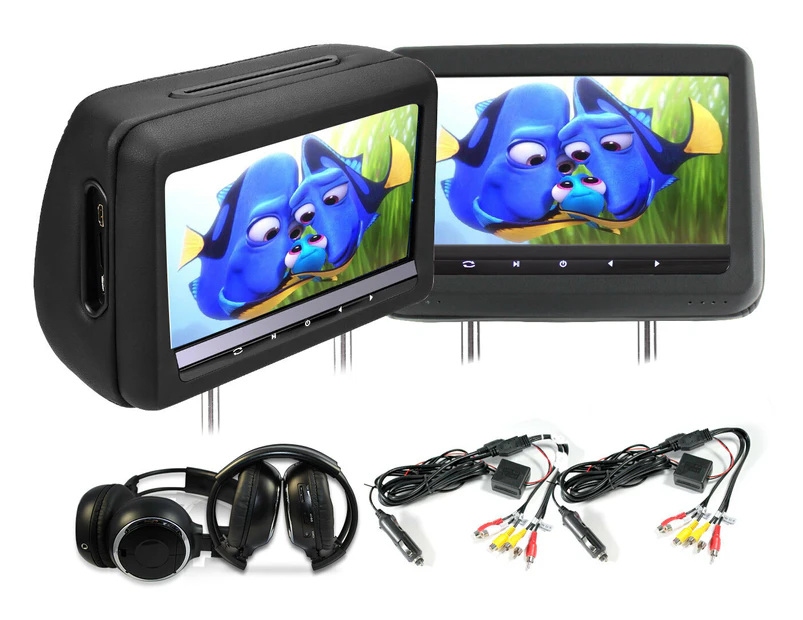 Elinz 2X10.1" HD Headrest Car DVD Player Monitor Pillow BLACK