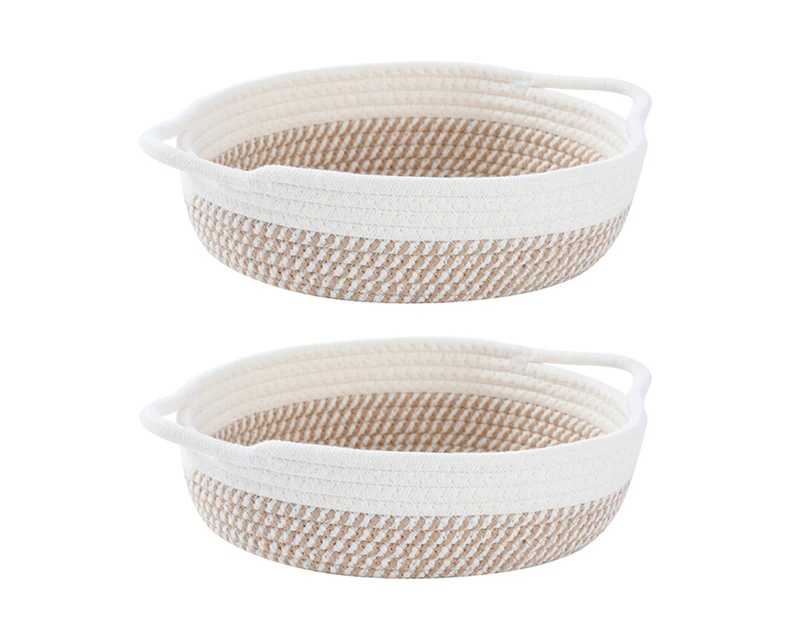 2pcs cotton rope basket small woven storage basket fabric tray round open type style4