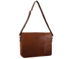 Pierre Cardin Rustic Leather Bag Computer Messenger Business Travel - Chestnut