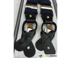 Mens Premium Convertible Suspenders Braces Clip On Elastic Y-Back Traditional - Stripe Black/Grey