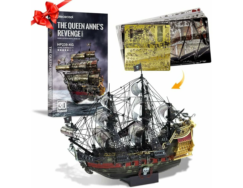 Piececool 3D DIY Metal Model Kits - The Queen Anne's Revenge - Pirate Ship, Advanced Metal Puzzle for Teens & Adults