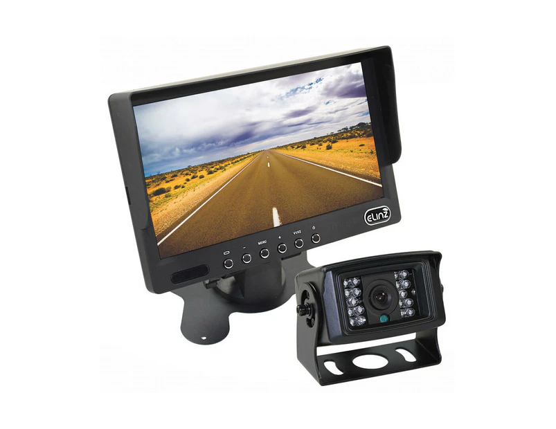 Elinz 7" LCD Monitor HD 12V/24V 4PIN IR CCD Reversing Camera Rearview Built-in Mic BLACK