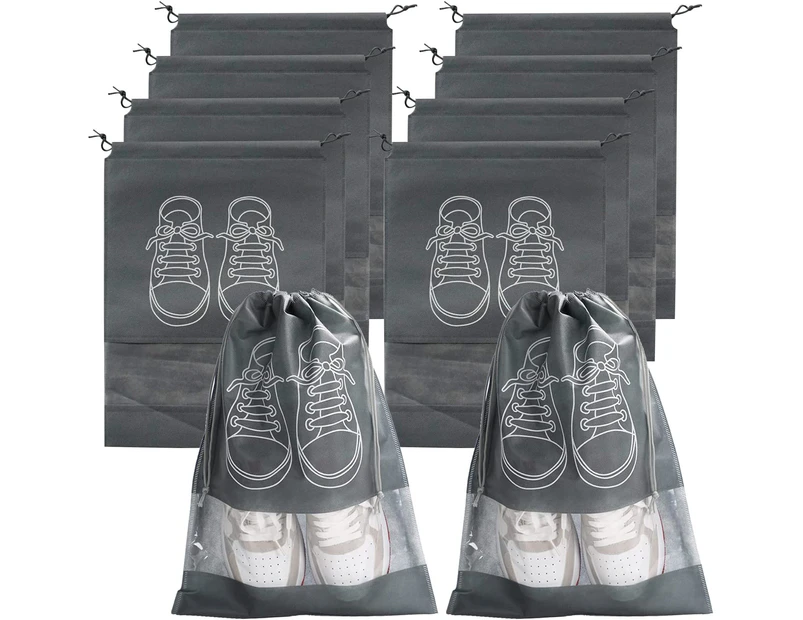 10 PCS Travel Shoe Bag Non-Woven Fabric Dustproof Shoe Bags for Travel, Grey
