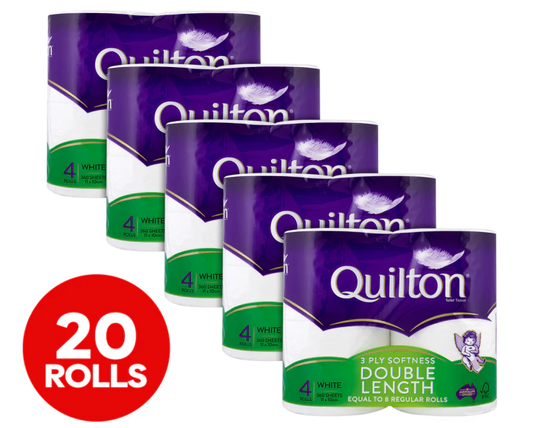 5 x 4pk Quilton 3-Ply Double Length Toilet Paper Rolls