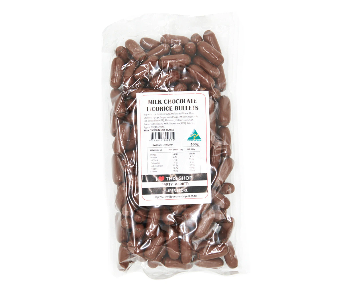 Milk Chocolate Licorice Bullets 500g