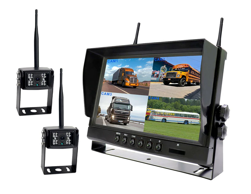 Elinz Digital Wireless 9" Quad Splitscreen Monitor 4CH DVR 2x Reversing CMOS 800TVL Camera 12V 24V 2.4GHz