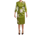 Dolce  Gabbana Green Floral Embellished Sheath Midi Dress