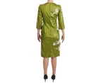 Dolce  Gabbana Green Floral Embellished Sheath Midi Dress