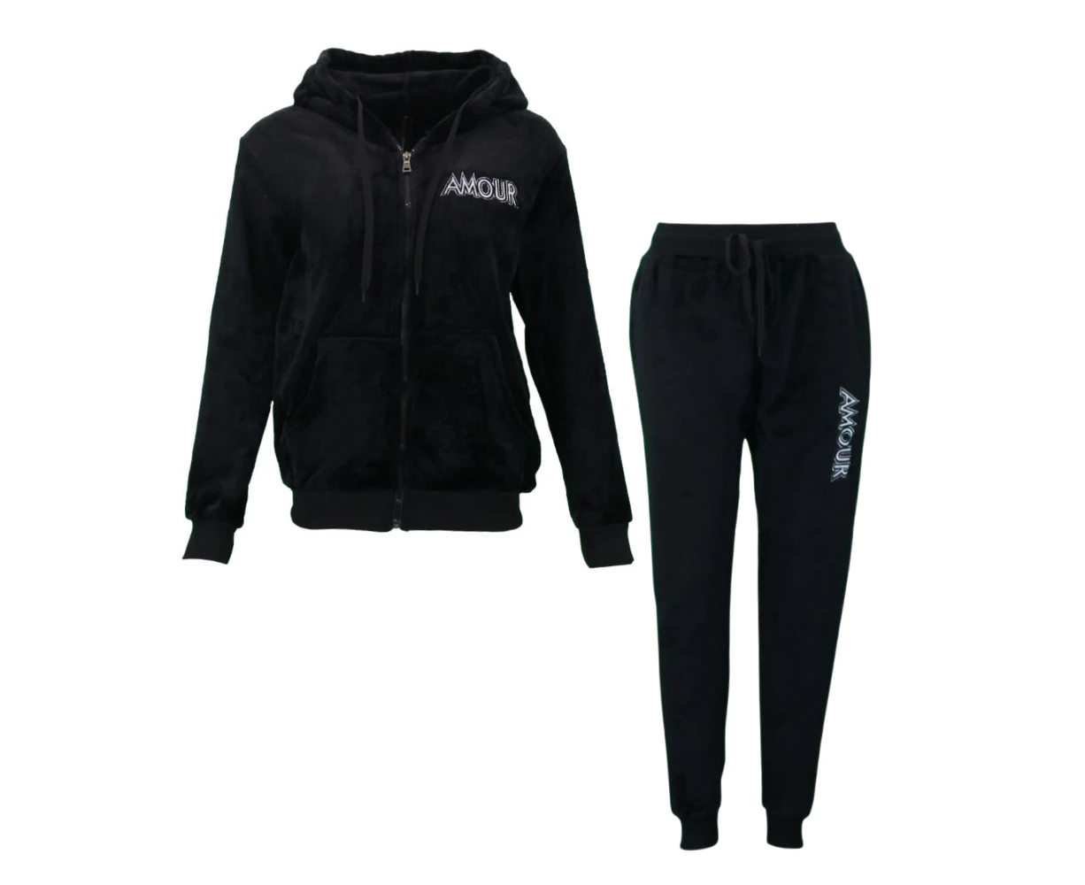 FIL Women's Fleece 2pc Set Hoodie Track Pants - Amour/Black