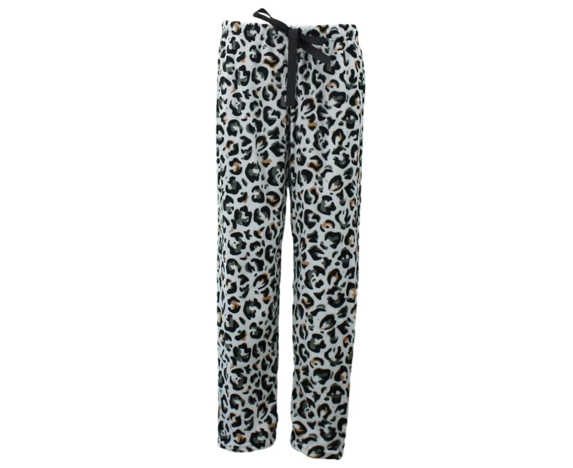 Women's Plush Fleece Pyjama Lounge Pants - Green Leopard Print