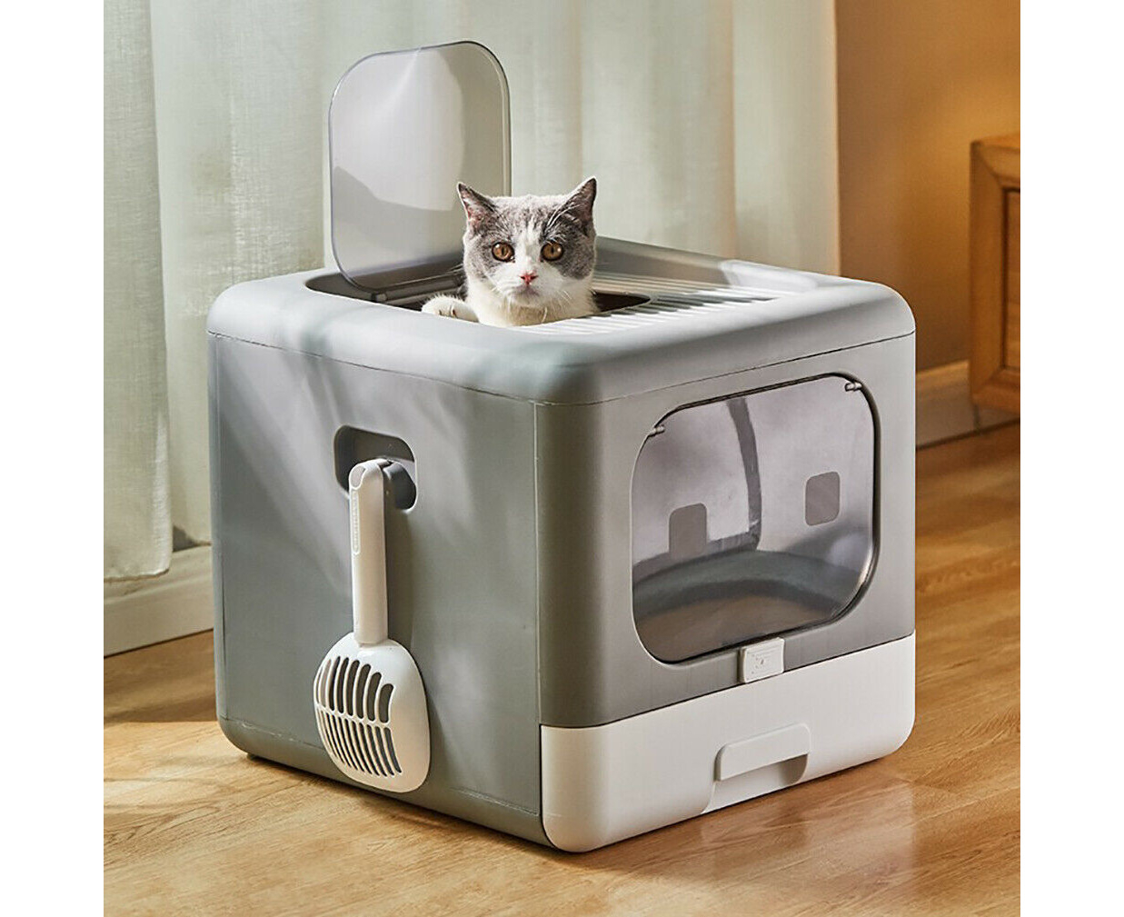 UNHO Foldable Large Hooded Cat Litter Box Enclosed Cat Kitty