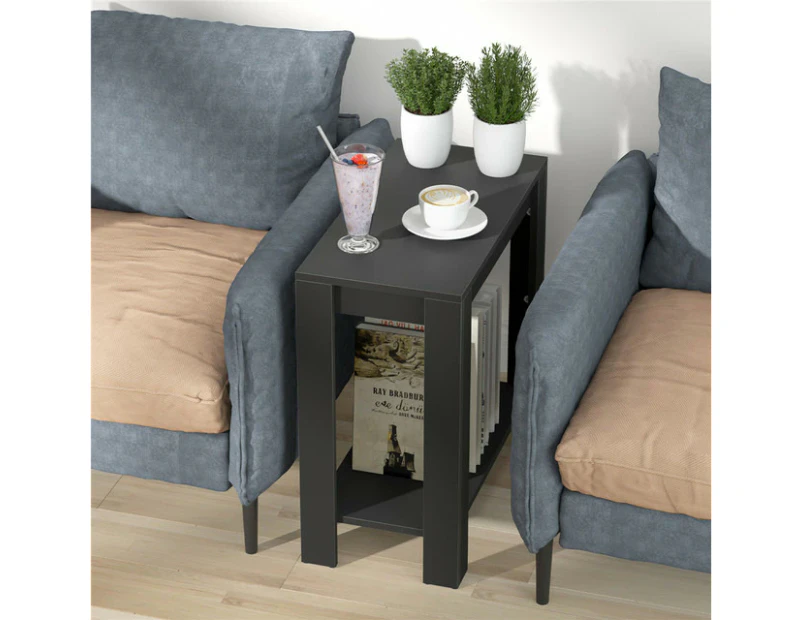 UNHO Thicken Wood Sofa End Table Side Table Black