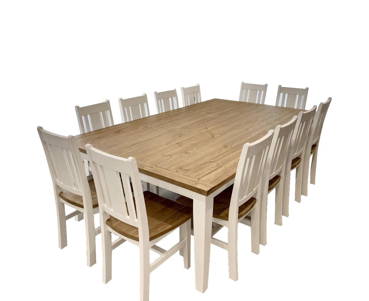 Leura Belle Large Rustic 12 Seater Dining Table and Chairs Setting - Dining Settings -