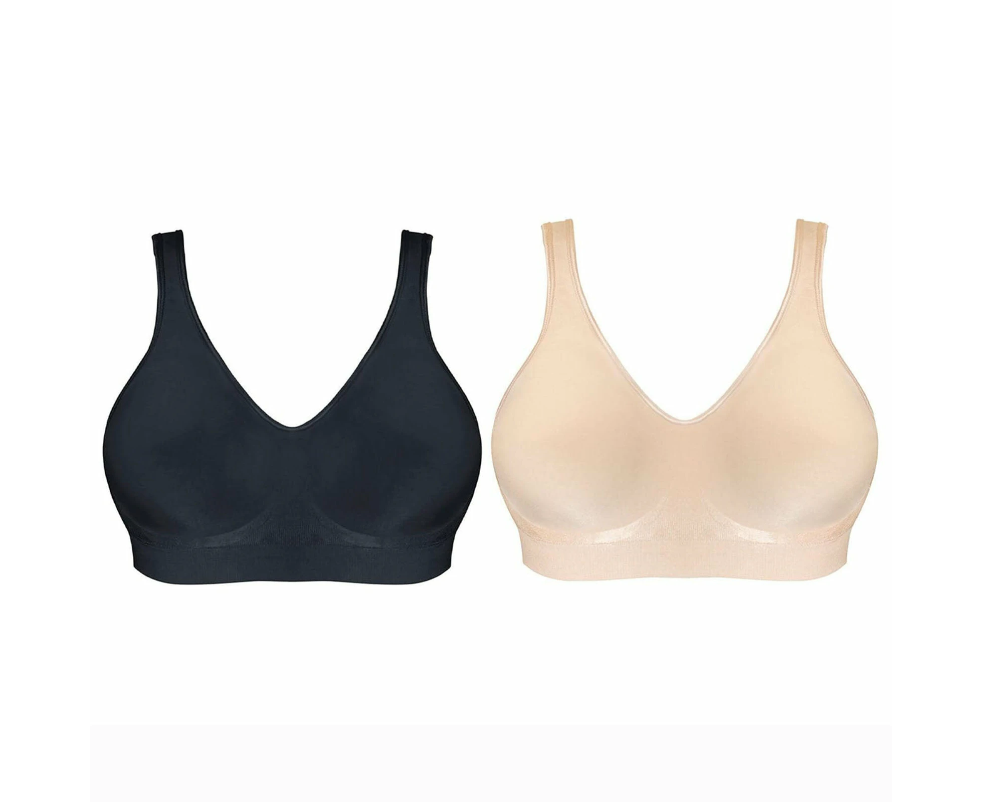 2x Playtex Comfort Revolution Flex Fit WireFree Womens Black Biege Crop Top Bra Y1239H