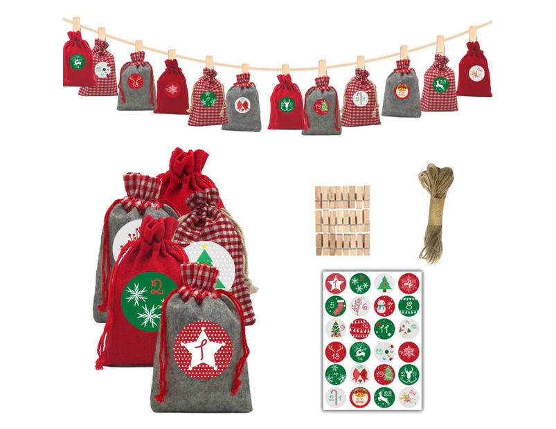 2021 Red Christmas Advent Calendar 24 Days Hanging Drawstring Candy Bags DIY