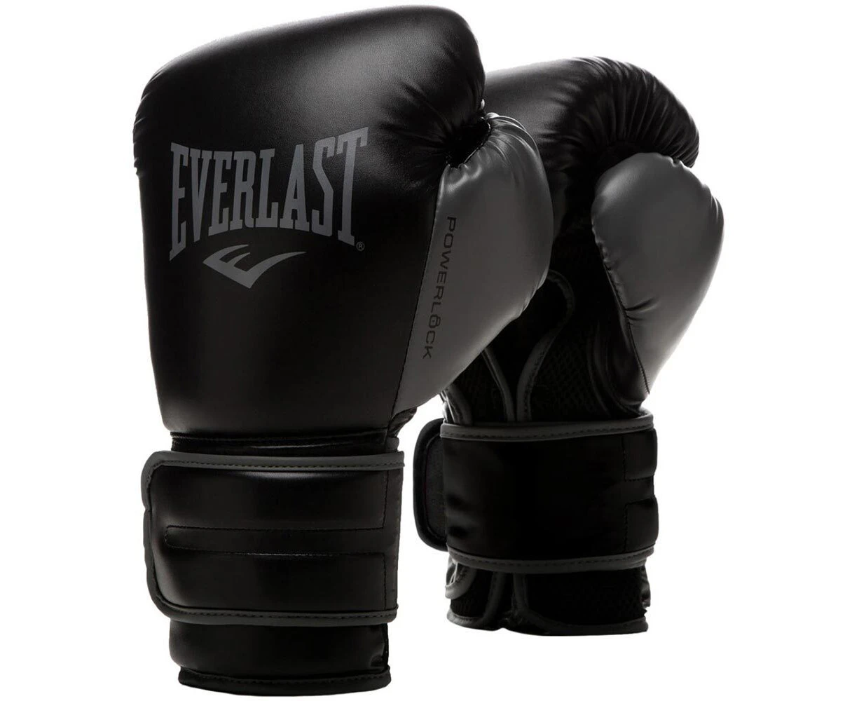 Everlast Powerlock2 Training Boxing Gloves 12Oz Black/Grey Synthetic Leather