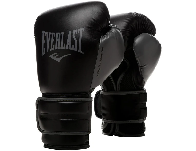 Everlast Powerlock2 Training Boxing Gloves 12Oz Black/Grey Synthetic Leather
