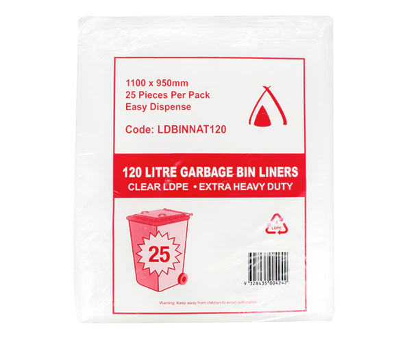 25 Pcs X 120L Clear Garbage Binliners Natural Ldpe Heavy Duty Bin Liners Bags