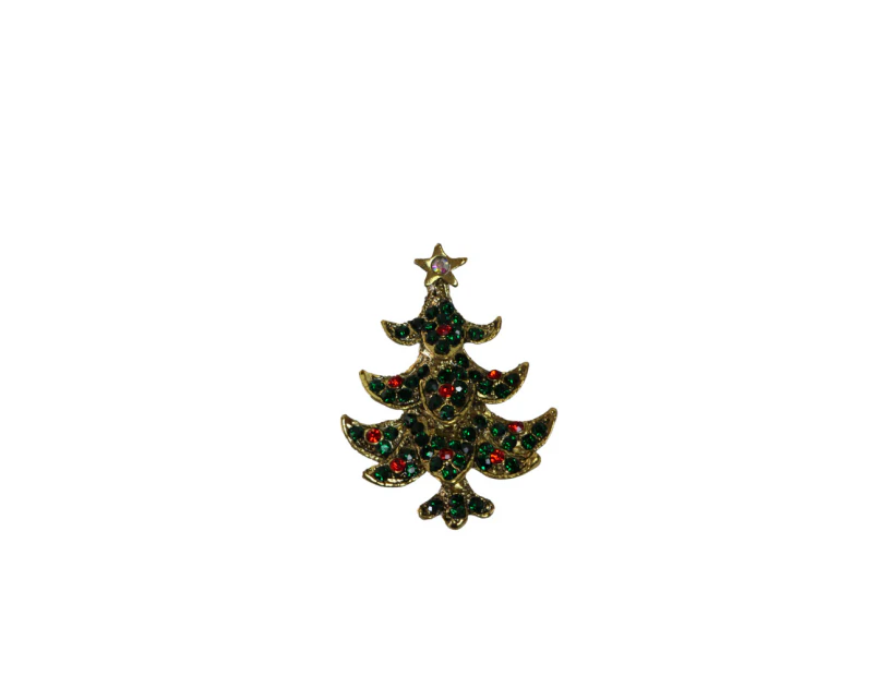 Gold Green Christmas Tree Brooch Blazer Shirt Pin