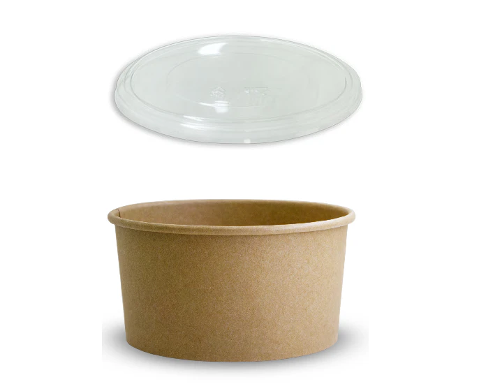 50 X Brown Kraft Paper Food Bowls And Lids 1000Ml