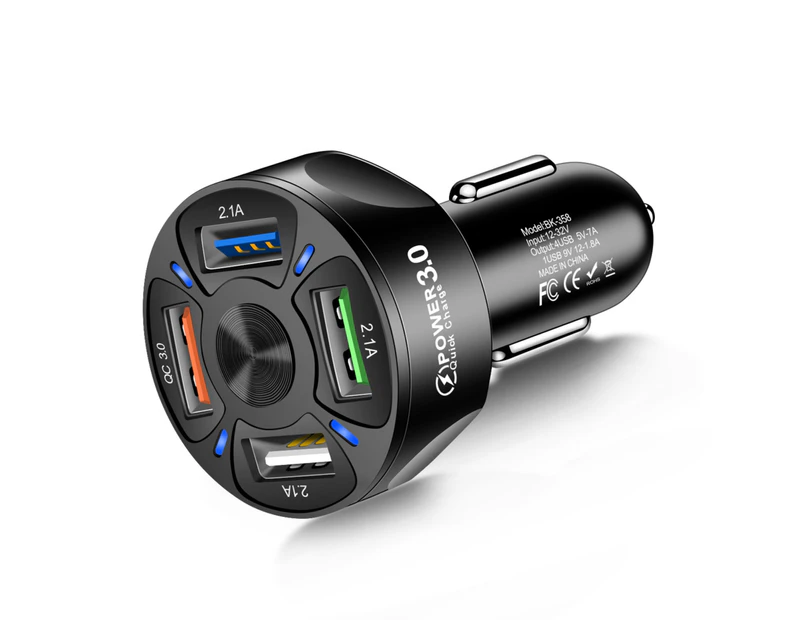 Centaurus Mini Portable 4 USB Ports QC3.0 Fast Stable Charging Car Quick Charger AdapterBlack