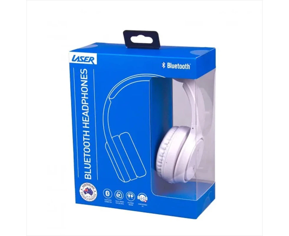 Laser Foldable Wireless Bluetooth Headphones Over-Ear Headset w/Mic Bright White