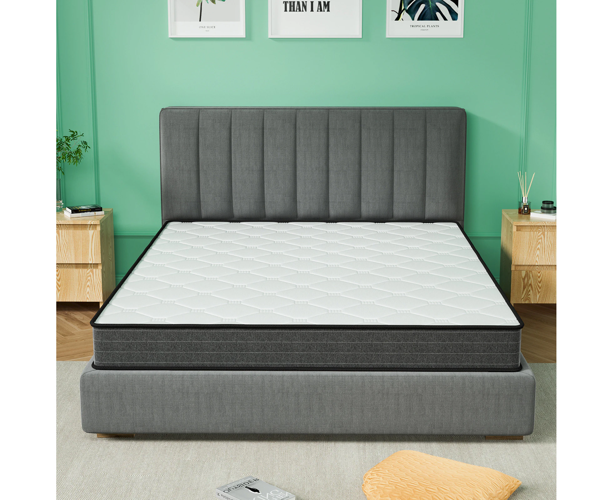 Mattress Single/Double/Queen/Kingsingle Size Memory Foam Layer Spring Dust Mite & Mould Resistant Grey/White