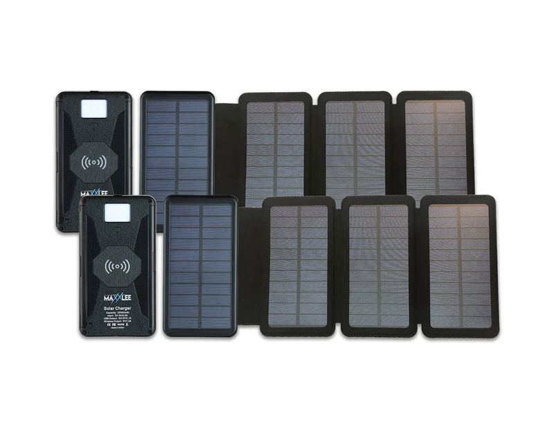 Maxxlee 2x 20000mAh 4 Solar Panel Power Bank Qi Wireless Battery Charger Dual USB Type C