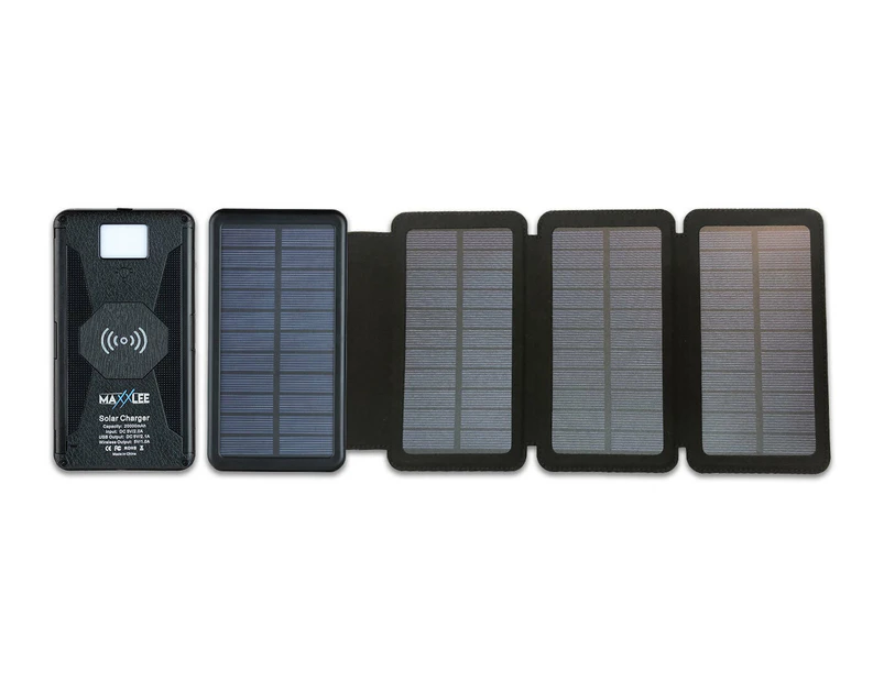 Maxxlee 20000mAh 4 Solar Panel Power Bank Qi Wireless Battery Charger Dual USB Type C