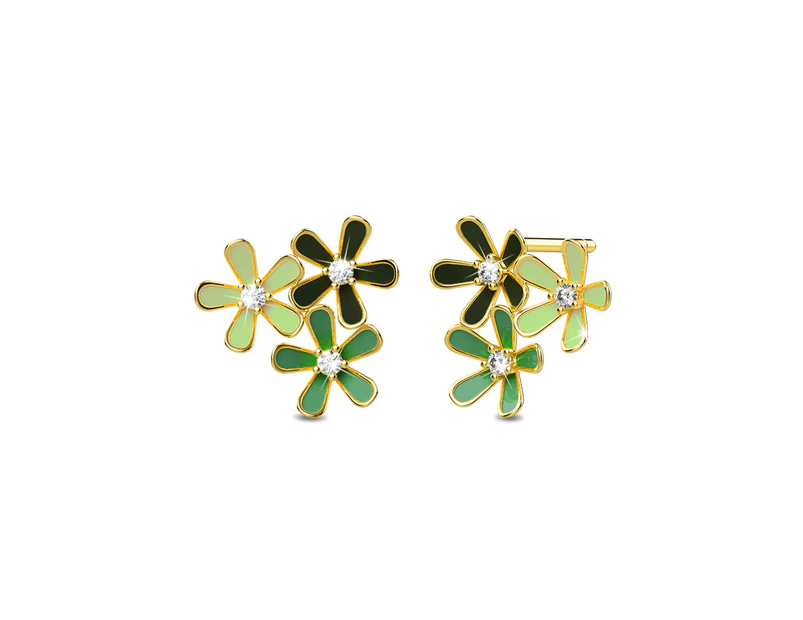 Petalia Olive Green Stud Earrings Featured SWAROVSKI® Crystals in Gold