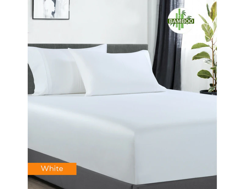 400TC Bamboo Cotton Fitted Sheet and Pillowcase Set, Bamboo Sheets MQ MK | 7 Sizes - 4 Colours - White