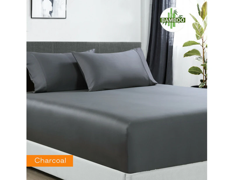 400TC Bamboo Cotton Fitted Sheet and Pillowcase Set, Bamboo Sheets MQ MK | 7 Sizes - 4 Colours - Charcoal