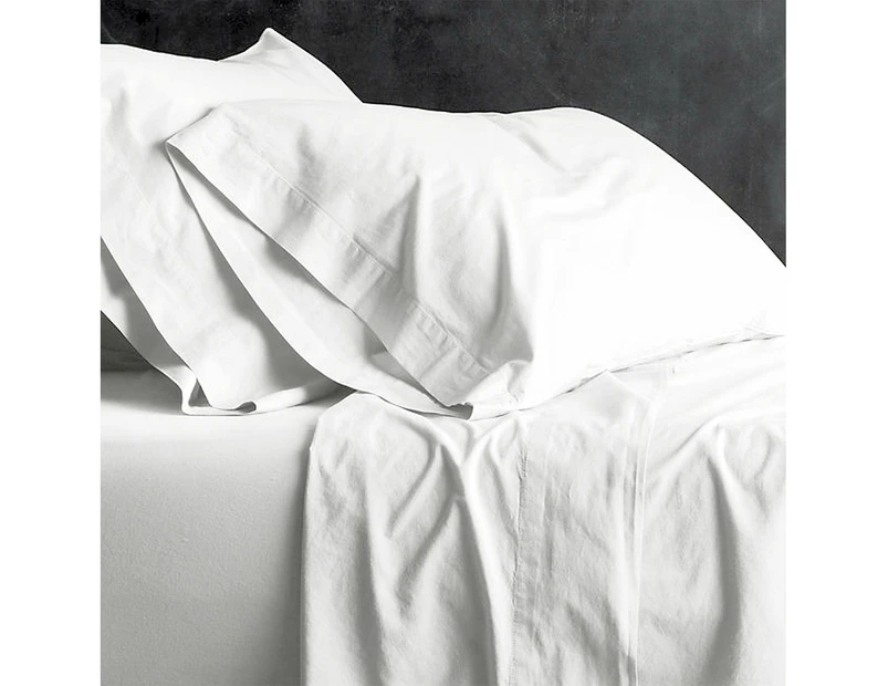 Premium European Vintage Washed Cotton Sheet Set by Park Avenue | 2 Sizes - 7 Colours - White