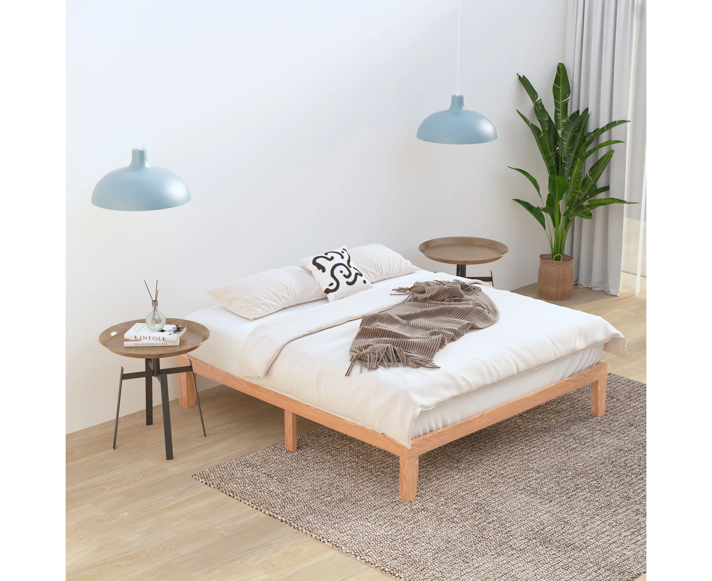 Warm Wooden Natural Bed Base Frame &#8211; Queen