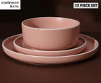 Cadence & Co. Muse 12-Piece Dinner Set Matte Glaze Pink Clay & White 4 person