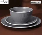 Cadence & Co. 12-Piece Maze Ribbed Dinner Set - Grey