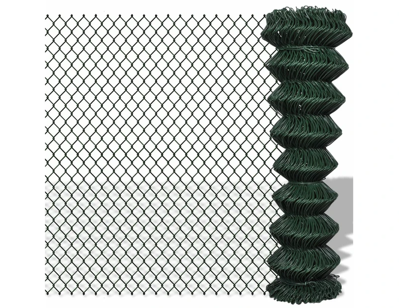 vidaXL Chain Link Fence Steel 1.5x15 m Green