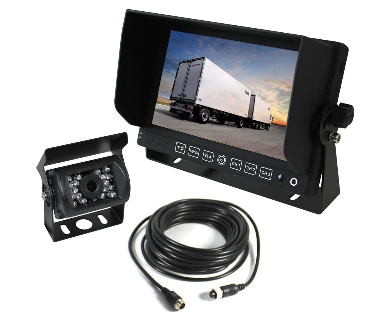 7" Monitor HD 4PIN Reversing CCD Camera 12V 24V 600TVL Truck Caravan 3 AV inputs