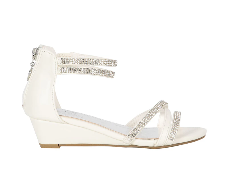 Nelly Vybe Junior Diamante Dress Wedge Sandal Girl's - White