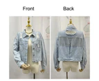 Strapsco Womens Denim Jacket with Fringe Rhinestones Crop Casual Coat-LightBlue